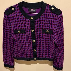Vintage Women's Purple Pink and Black Cardigan Sweater